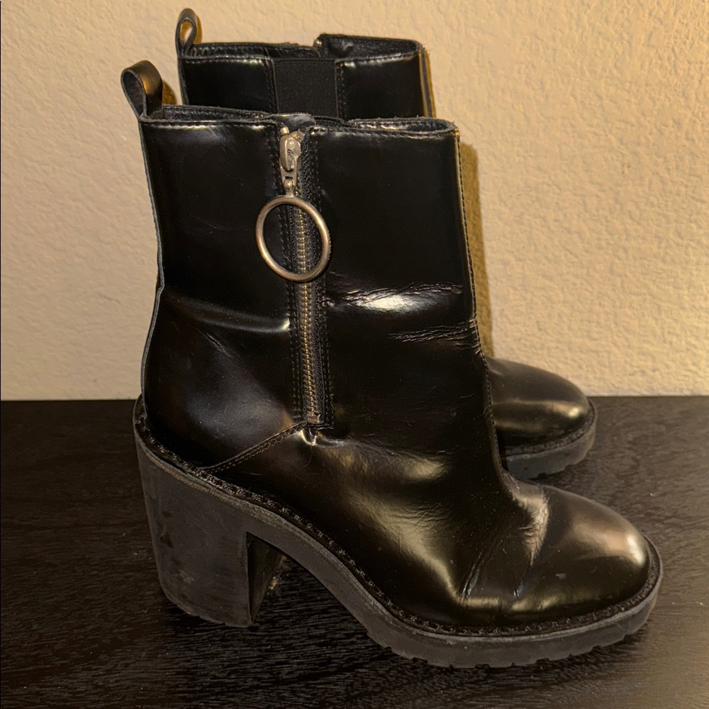 All Saints Black Leather‎ Chunky Heeled Boots Size 9.5